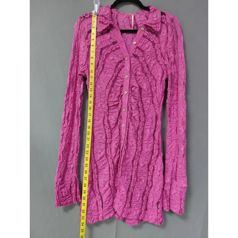 Free People Metal Pink Collared Mini Ruffle Knit Dress Women Size S